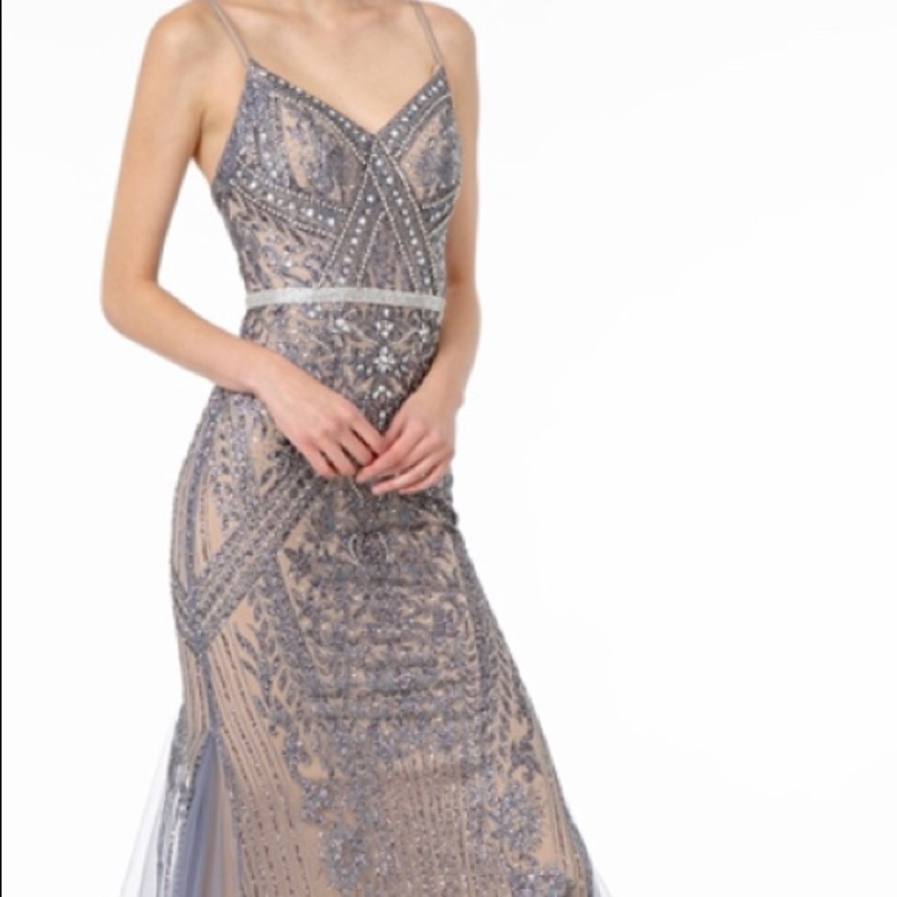 Tulle Beaded Spaghetti Strap Long Dress